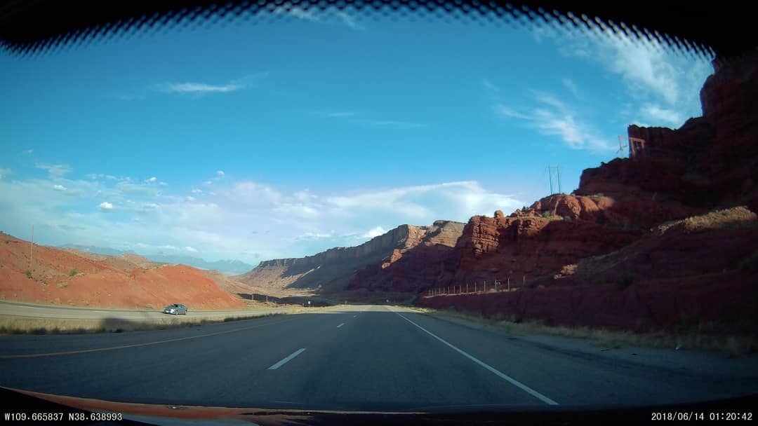 We saw 109 degrees coming down across Utah to Moab today. Crazy to go from snow to this over a few days. This trip I have a dash camera with gps so I can push a button to save a photo or video and it shows the location where it was taken. Here are a few I took driving around Canyonlands National Park and Moab